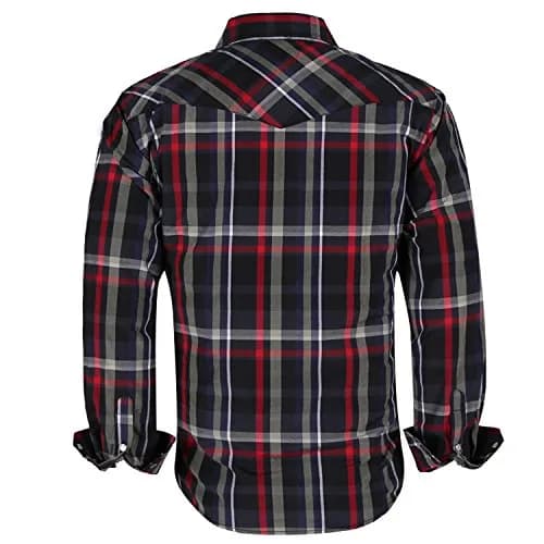 COEVALS CLUB Men's Long Sleeve Casual Western Two Pockets Work Plaid Pearl Snap Button Up Shirt (Black,Red/L, 6#) | Durable Cotton-Polyester Blend thumbnail 2