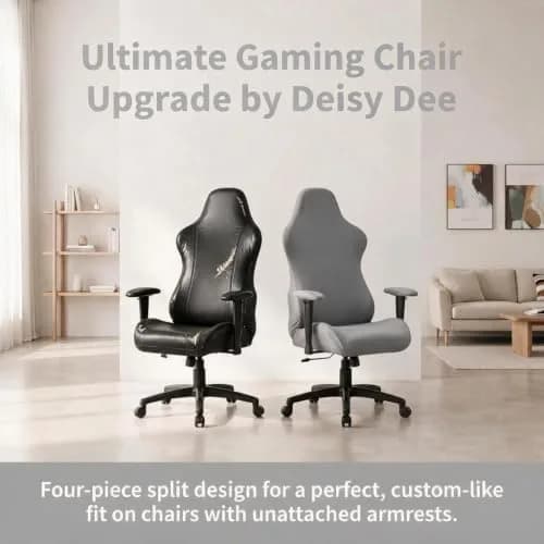 Deisy Dee 4-Piece Stretch Gaming Chair Cover Set Grey | Back, Seat, and 2 Armrest Covers thumbnail 6