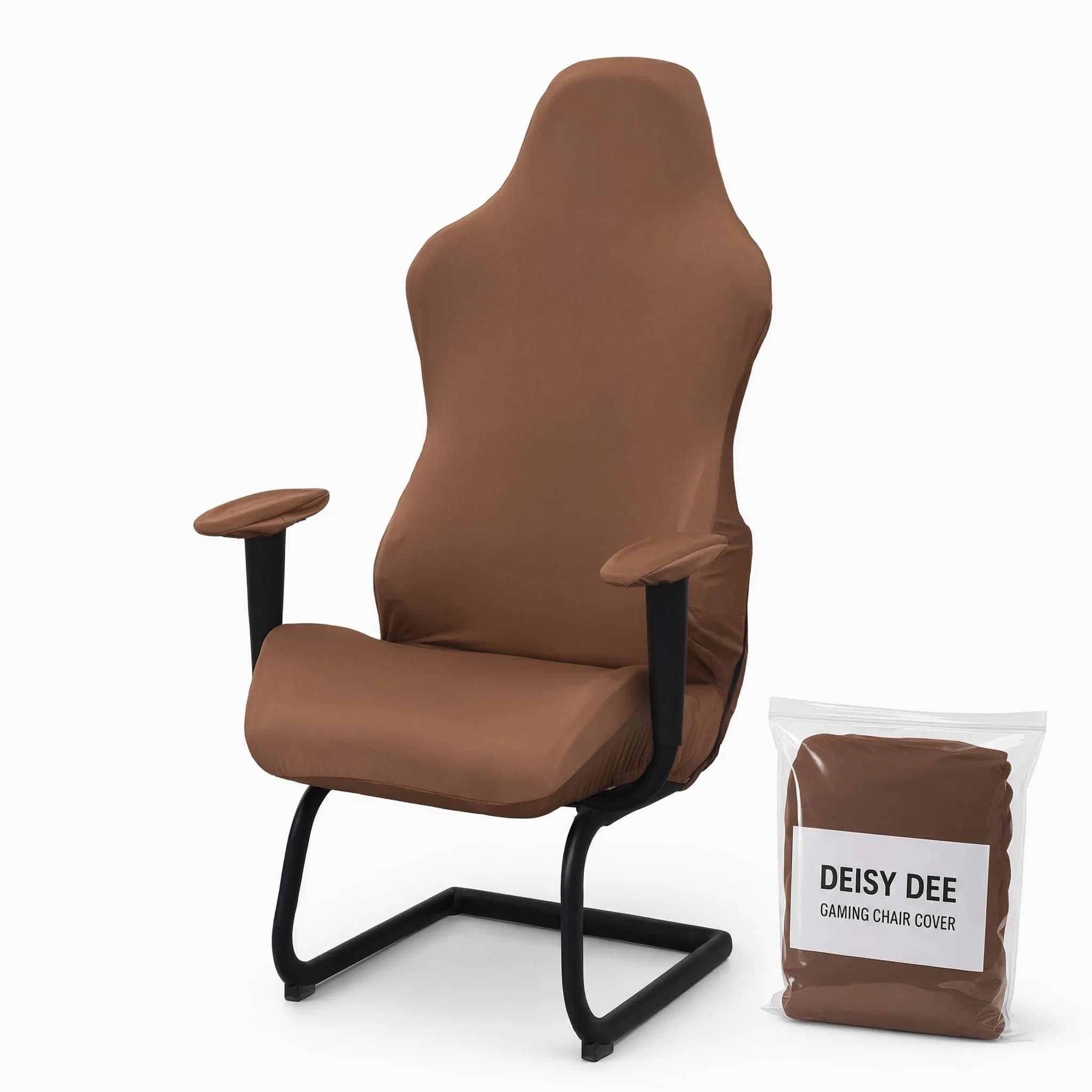 Deisy Dee 4-Piece Stretch Gaming Chair Cover Set with Armrest Covers, Universal Black Polyester Spandex Jacquard Knit | Fits Most Racing & Office Chairs — Brown