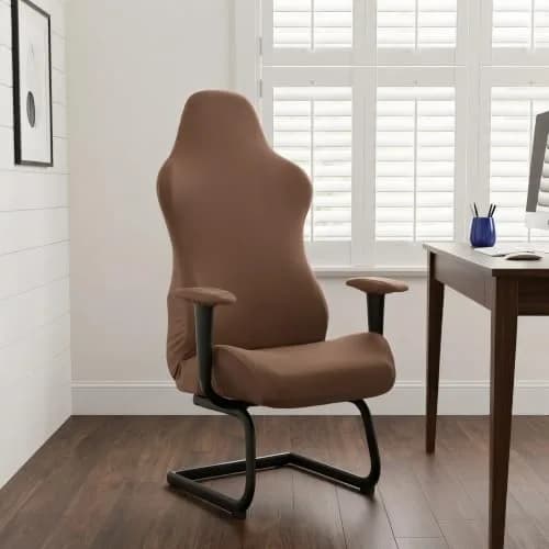 Deisy Dee 4-Piece Gaming Chair Cover Set with Armrest Covers, Universal Stretch Polyester Spandex Jacquard Knit for Racing Office Reclining Chairs, Brown Leaf Pattern, 1 Back 1 Seat 2 Armrest Covers thumbnail 2