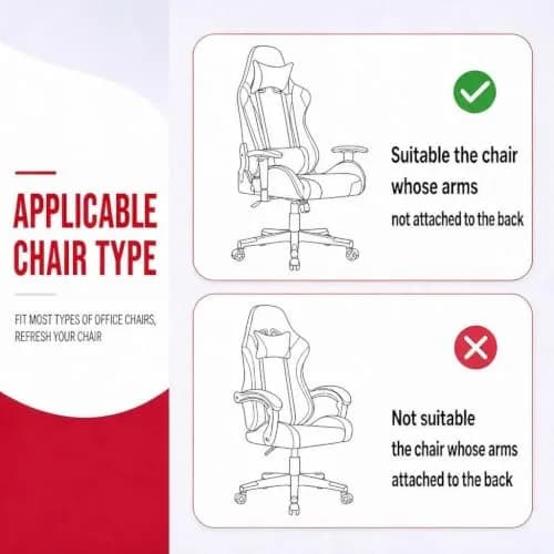 Deisy Dee 4-Piece Gaming Chair Cover Set Red | Universal Stretch Polyester Spandex Jacquard Knit thumbnail 5
