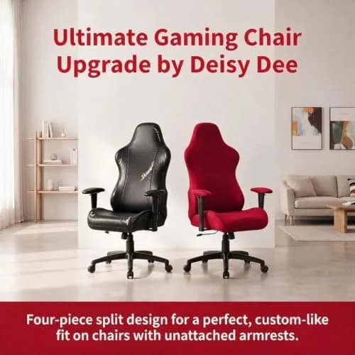 Deisy Dee 4-Piece Gaming Chair Cover Set Red | Universal Stretch Polyester Spandex Jacquard Knit thumbnail 6