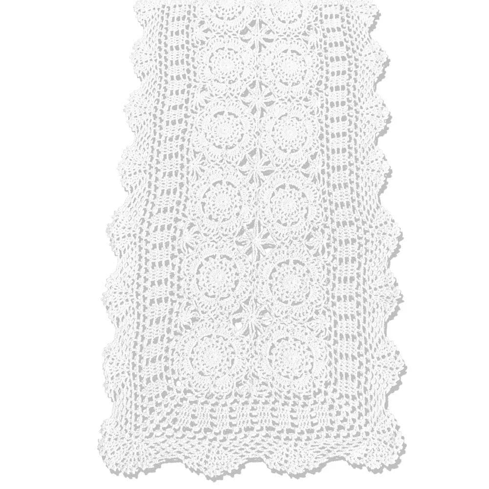 KEPSWET Cotton Handmade Crochet Lace Table Runner White 14x36 inch | Rustic Home Decor