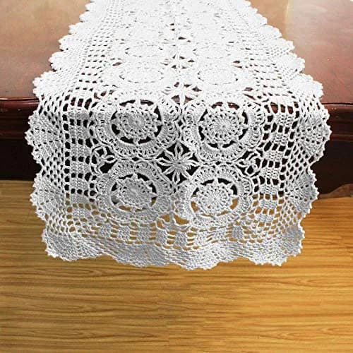KEPSWET Cotton Handmade Crochet Lace Table Runner White 14x36 inch | Rustic Home Decor thumbnail 5
