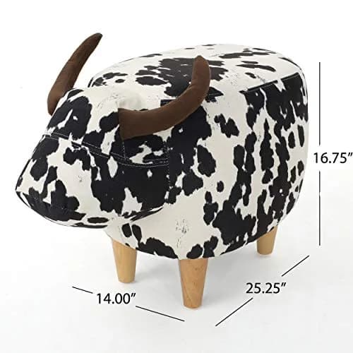 Christopher Knight Home Black Cow Velvet Ottoman 25.3"D x 14"W x 16.8"H | Cow Patterned Velvet Ottoman thumbnail 5