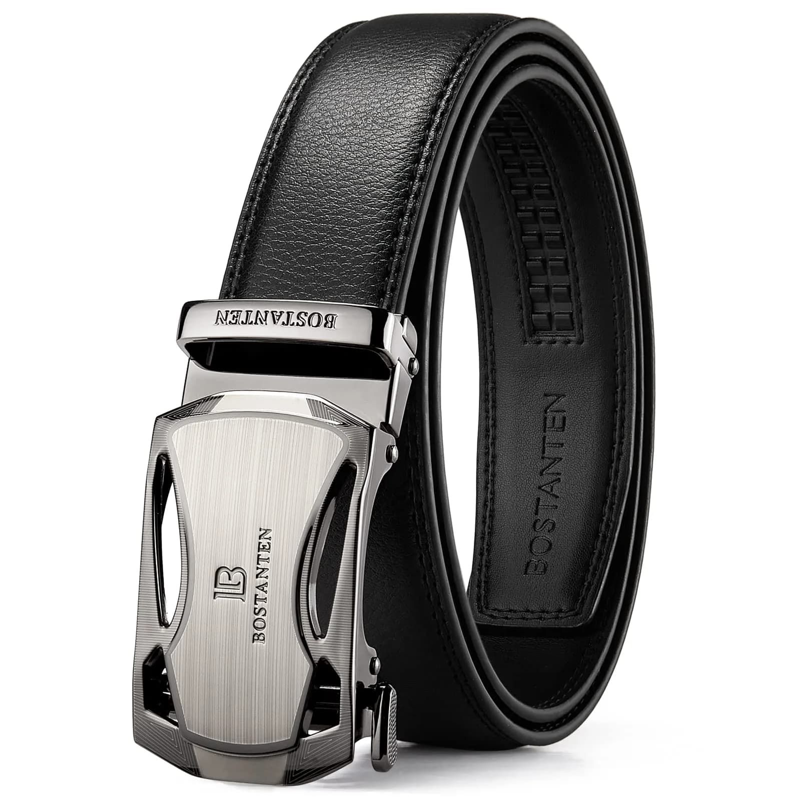 BOSTANTEN Ratchet Mens Belt Leather Trim to Fit 1 3/8“ Gift Boxed | Adjustable Fit — 001- Black