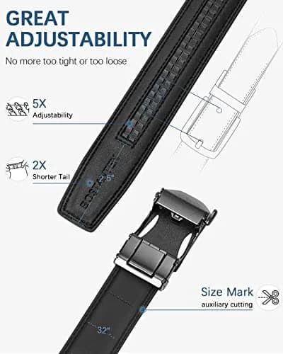 BOSTANTEN Ratchet Leather Belt for Men, 3.5cm (1.38") Trim-to-Fit, Gift Boxed | Adjustable Fit for Formal & Casual Wear thumbnail 3