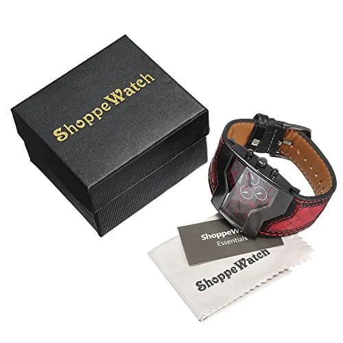 ShoppeWatch Dual Time Quartz Watch 54mm (2.13in) with Red Leather Strap | Oversized Dress Watch for Men thumbnail 5