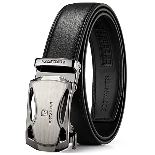 BOSTANTEN Ratchet Mens Belt Leather Trim to Fit 1 3/8" (3.5cm) Gift Boxed | Adjustable Genuine Leather Belt for Dress & Casual Wear thumbnail 1