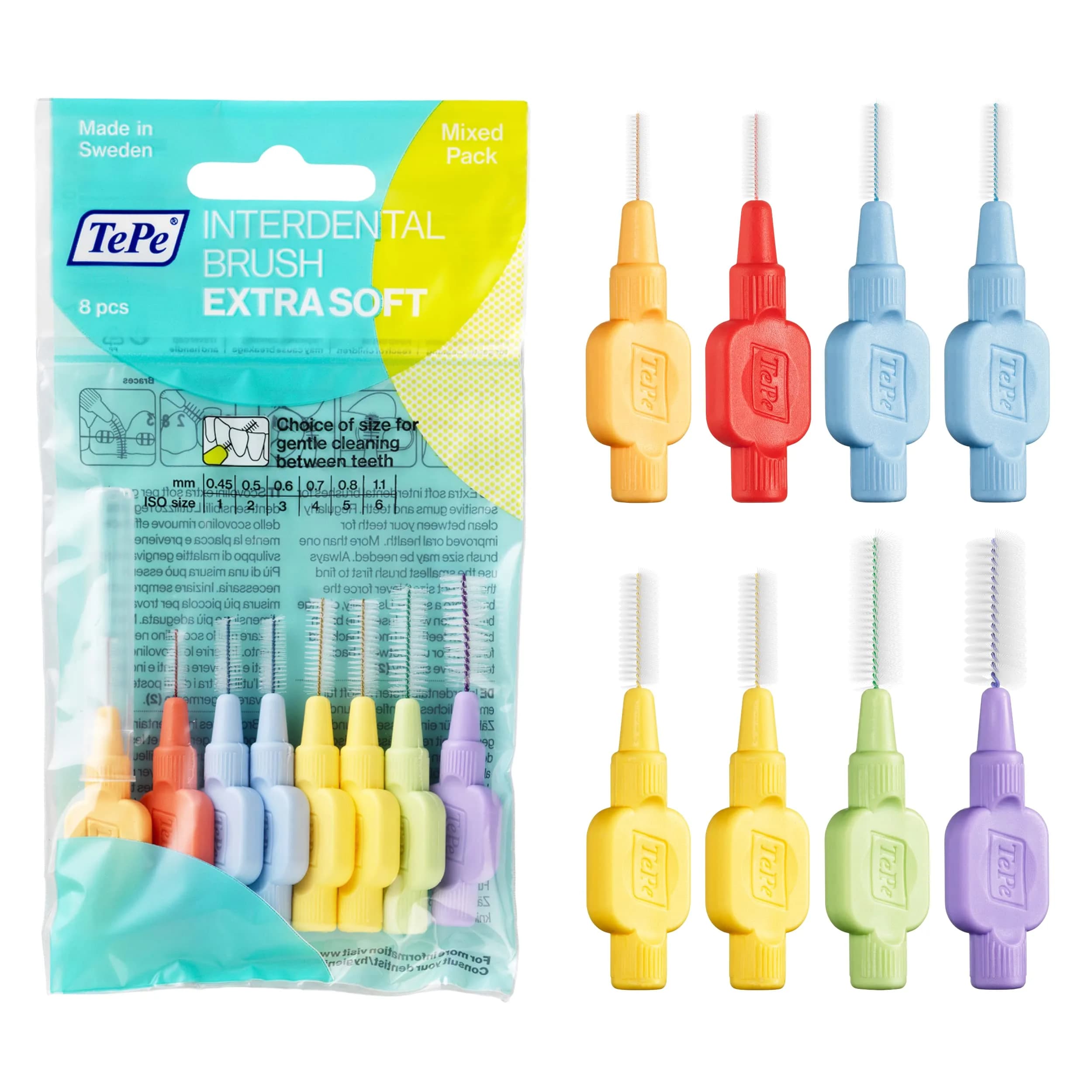 TePe Extra Soft Interdental Brush Mixed Pack (8 Count) | Dentist-Recommended for Sensitive Gums - main product image