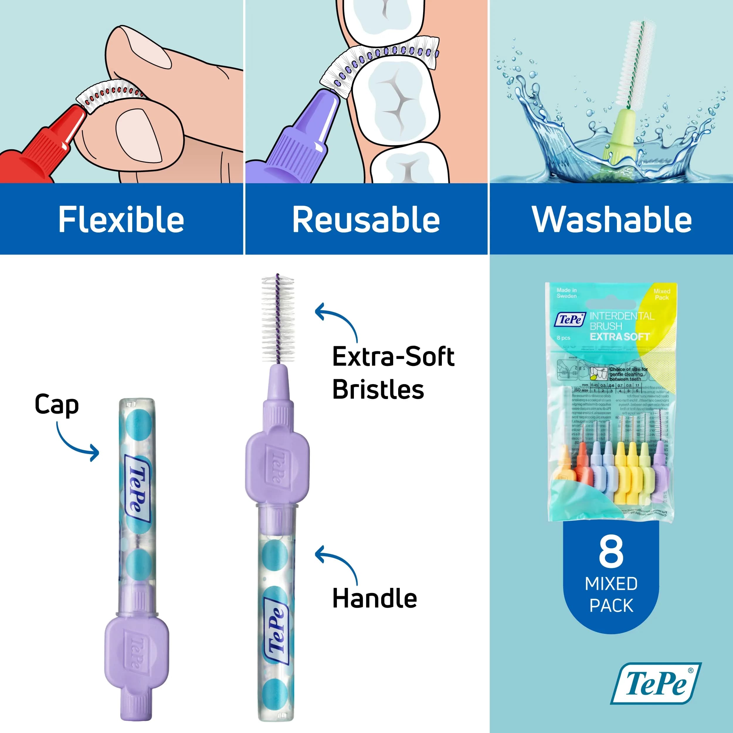 TePe Extra Soft Interdental Brush Mixed Pack (8 Count) | Dentist-Recommended for Sensitive Gums - view 5