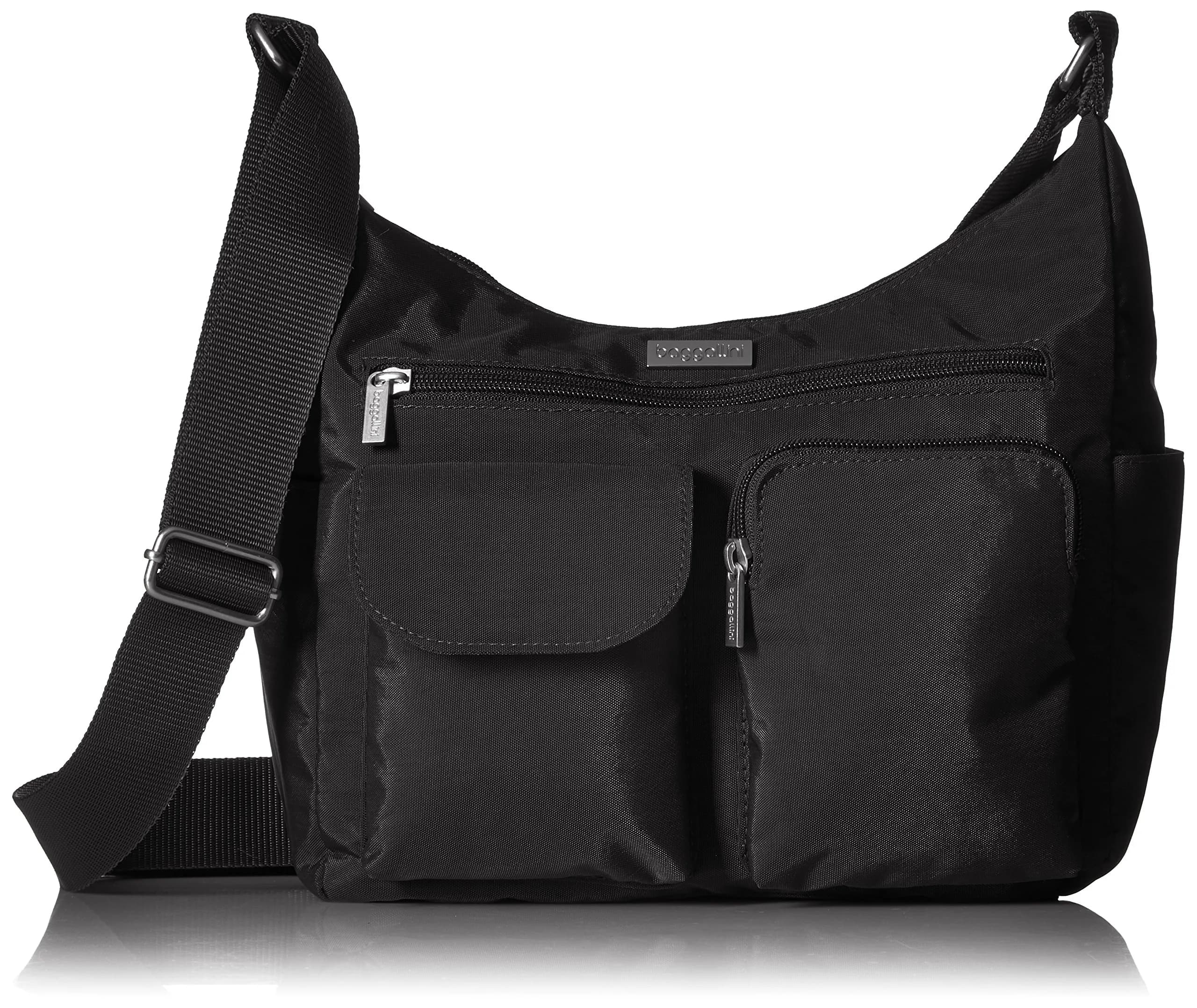 Baggallini Everyplace Bag Shoulder Bag, Black, 23cm (9")h x 26cm (10.25")w x 11cm (4.5")d | Lightweight Water-Resistant Nylon Crossbody - main product image