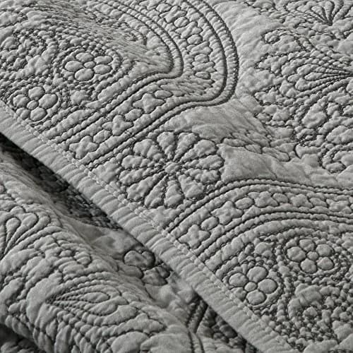ELEGANT LIFE HOME Reversible Medallion Embroidered Bedding Solid 100% Cotton Quilt - Queen 90 x 95 inches, Gray thumbnail 8