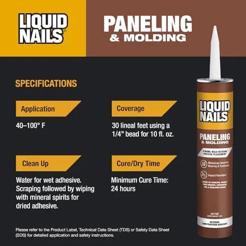 Liquid Nails Paneling & Molding Construction Adhesive LN-710 Tan | 10 fl oz (296 ml) Tube | Low VOC, Water-Resistant, Instant Grab for Interior Projects thumbnail 6