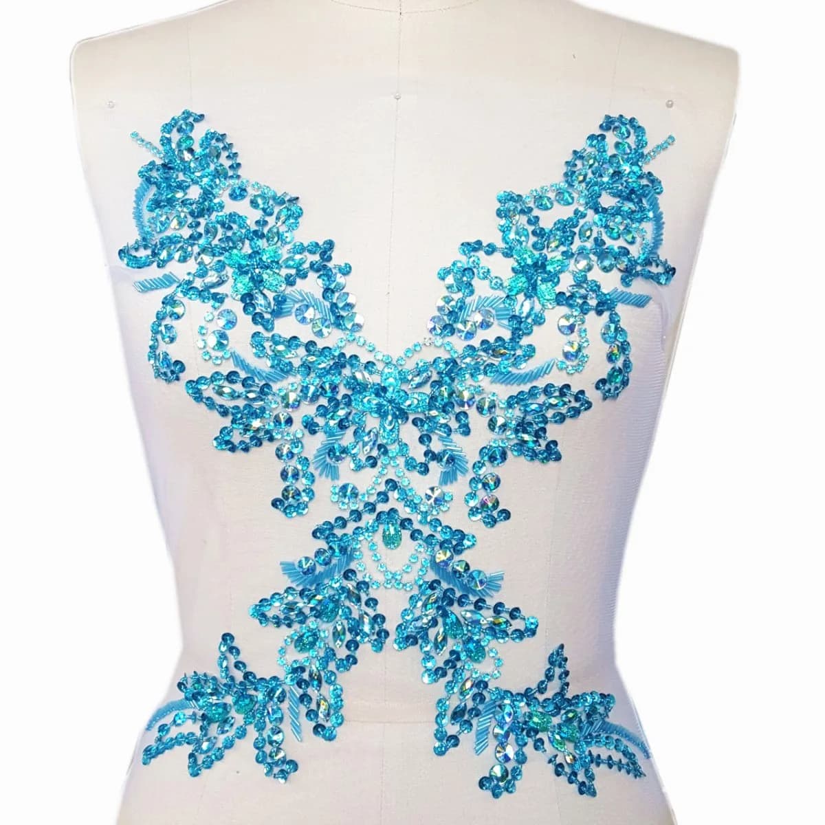 succi shan Light Blue Fabric Appliqué Patch 15.3x11.4" | Handmade Beaded Embroidered Accessory
