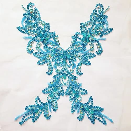 succi shan Light Blue Fabric Appliqué Patch 15.3x11.4" | Handmade Beaded Embroidered Accessory thumbnail 4