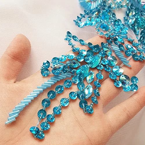 succi shan Light Blue Fabric Appliqué Patch 15.3x11.4" | Handmade Beaded Embroidered Accessory thumbnail 2