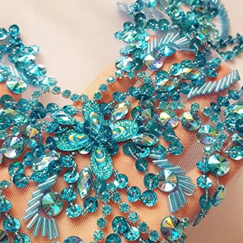 succi shan Light Blue Fabric Appliqué Patch 15.3x11.4" | Handmade Beaded Embroidered Accessory thumbnail 3