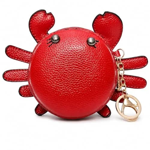 QZUnique Crab Coin Purse Keychain Bag - Red 9.5cm (3.74"L x 1.96"W x 3.74"H) | Cute Animal Shaped Zippered Pouch thumbnail 1
