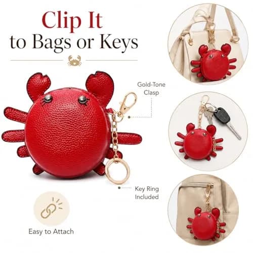 QZUnique Crab Coin Purse Keychain Bag - Red 9.5cm (3.74"L x 1.96"W x 3.74"H) | Cute Animal Shaped Zippered Pouch thumbnail 3