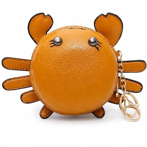 QZUnique Crab Coin Purse Keychain Bag - Yellow 9.5cm (3.74"L x 1.96"W x 3.74"H) | Cute Leather Wallet Key Bag for Women Kids thumbnail 1
