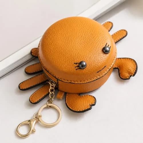 QZUnique Crab Coin Purse Keychain Bag - Yellow 9.5cm (3.74"L x 1.96"W x 3.74"H) | Cute Leather Wallet Key Bag for Women Kids thumbnail 5