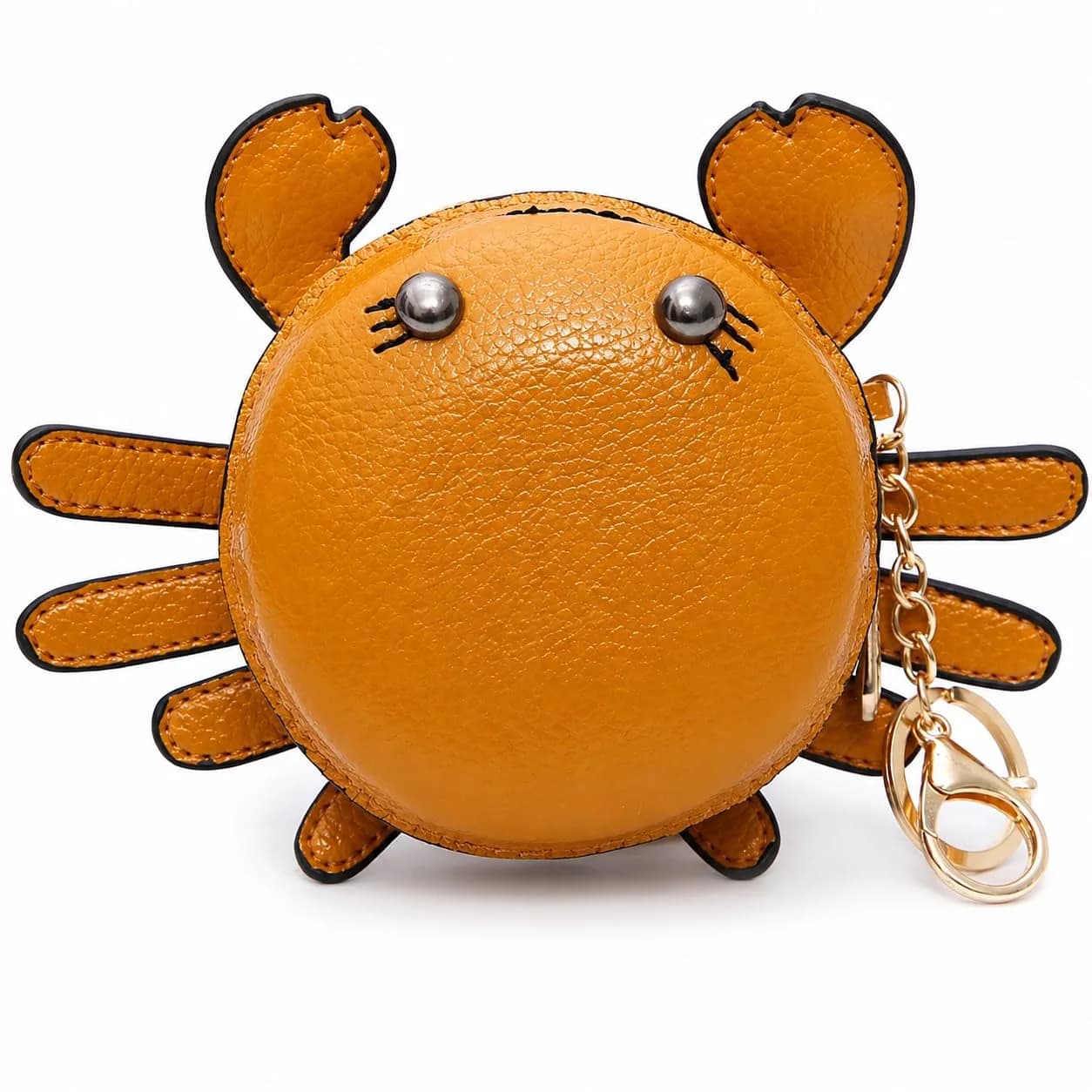 QZUnique Crab Coin Purse Keychain Bag - Yellow 9.5cm (3.74"L x 1.96"W x 3.74"H) | Cute Leather Wallet Key Bag for Women Kids