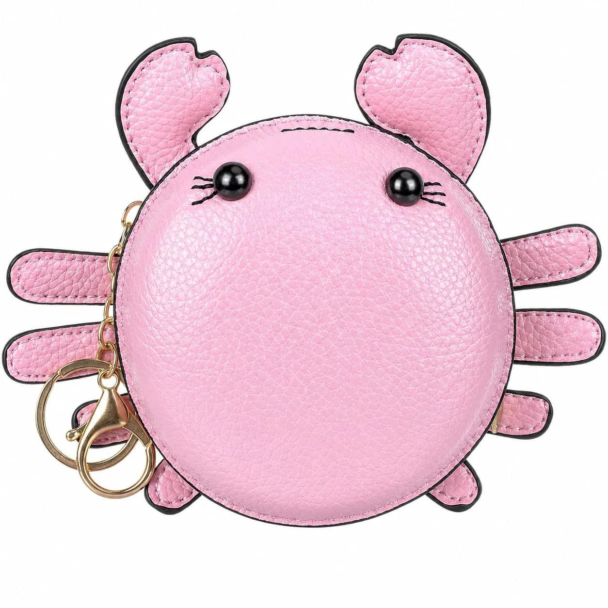 QZUnique Crab Coin Purse Keychain Bag - Pink 7.4cm (2.9in) | Cute 3D Animal Shaped Change Pouch with Zipper thumbnail 1