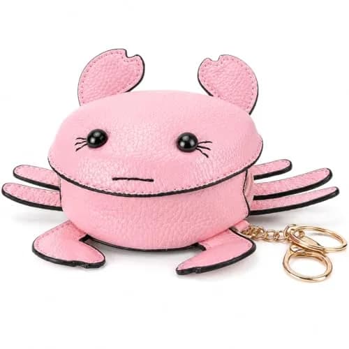 QZUnique Crab Coin Purse Keychain Bag - Pink 7.4cm (2.9in) | Cute 3D Animal Shaped Change Pouch with Zipper thumbnail 4
