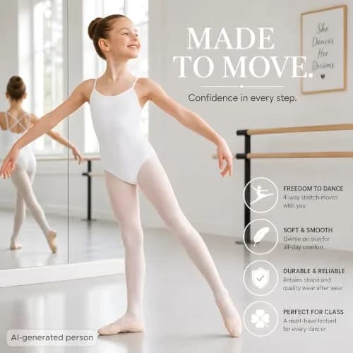 Dancina White Camisole Leotard for Girls Ballet & Dance 5 White | Comfortable, Adjustable Fit for Young Dancers thumbnail 4