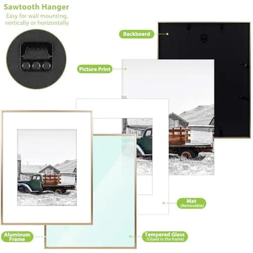 Golden State Art 16x20 Gold Aluminum Frame, Real Glass, Mat Fits 11x14 | Elegant Wall & Tabletop Display thumbnail 4