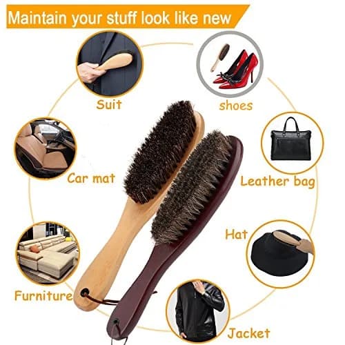 Cokaka Soft Bristle Clothes Brush with Wooden Handle & Horsehair - 2-Pack | Genuine Horsehair for Garments, Suits, Shoes, Furniture thumbnail 2