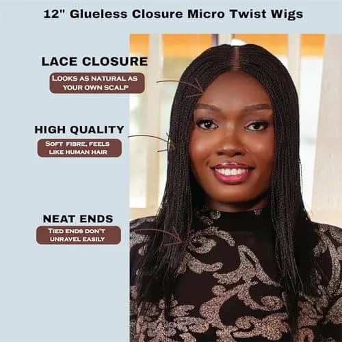 Wow Braids Micro Twist Wigs, 12 Inch Synthetic Braided Wig for Black Women thumbnail 7