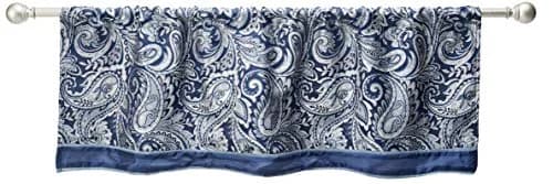 Madison Park Faux Silk Paisley Jacquard Valance 50x18" Navy | Elegant Paisley Design with Beaded Trim thumbnail 1