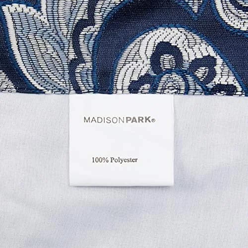 Madison Park Faux Silk Paisley Jacquard Valance 50x18" Navy | Elegant Paisley Design with Beaded Trim thumbnail 5