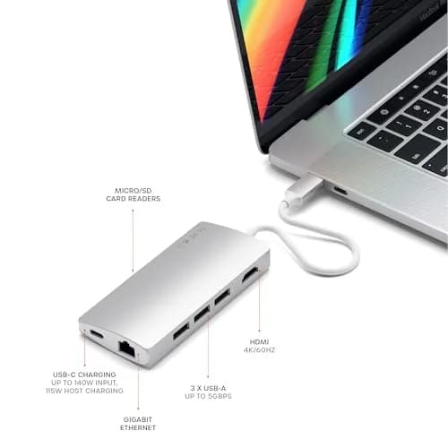 Satechi 8-in-1 USB-C Hub V2, 115W PD Charging, 4K HDMI, Ethernet, 78g (2.75oz) | Connect More Devices thumbnail 5