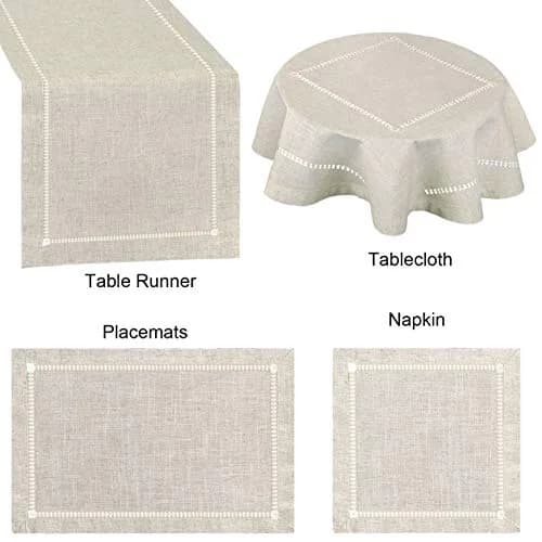 Grelucgo Handmade Double Hemstitch Natural Round Tablecloth 54 Inch | Rustic Farmhouse Style thumbnail 5