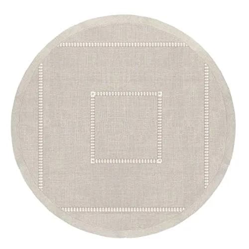 Grelucgo Handmade Double Hemstitch Natural Round Tablecloth 54 Inch | Rustic Farmhouse Style thumbnail 1