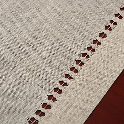 Grelucgo Handmade Double Hemstitch Natural Round Tablecloth 54 Inch | Rustic Farmhouse Style thumbnail 2