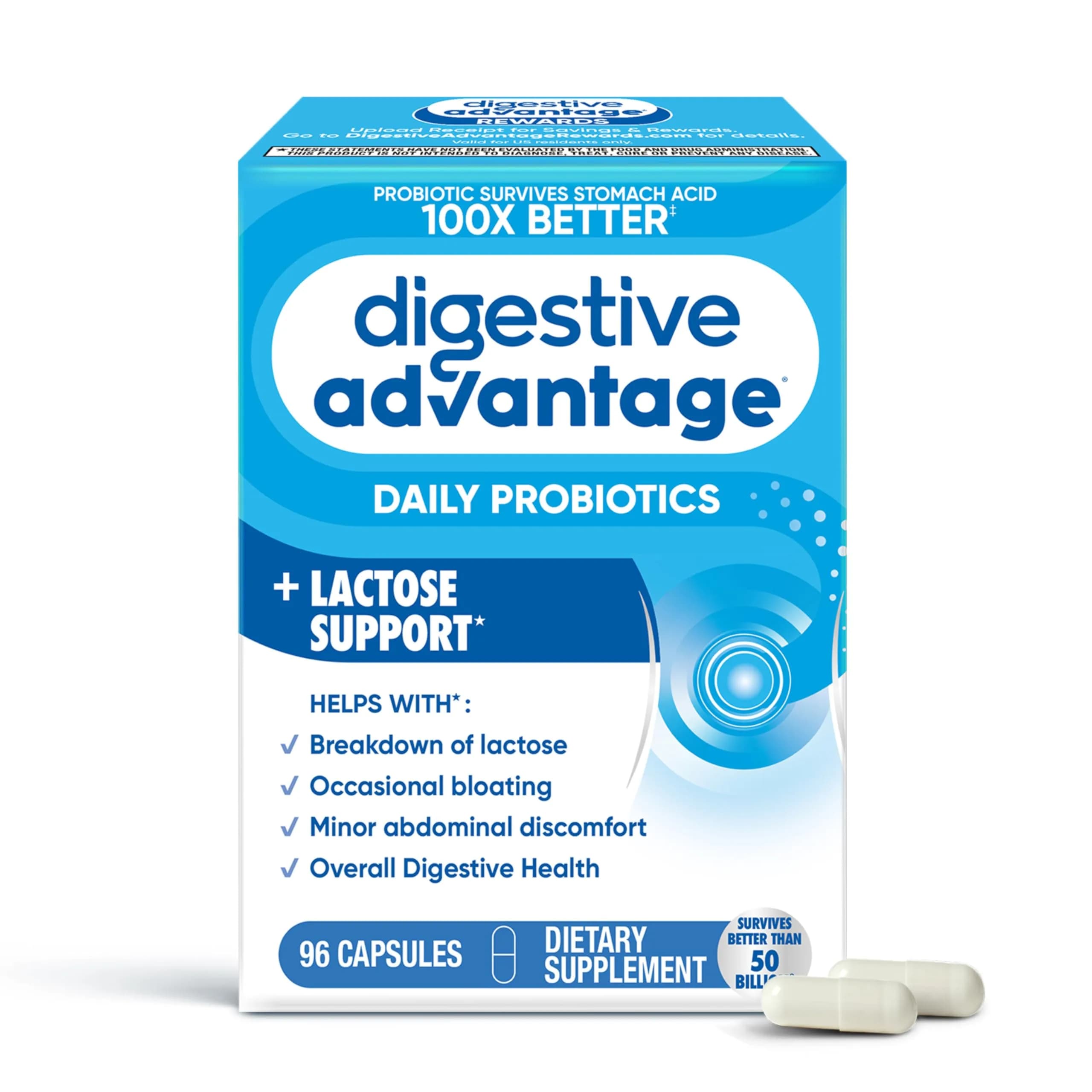 Digestive Advantage Probiotics + Lactase Enzymes 96ct | Supports Gut & Immune Health