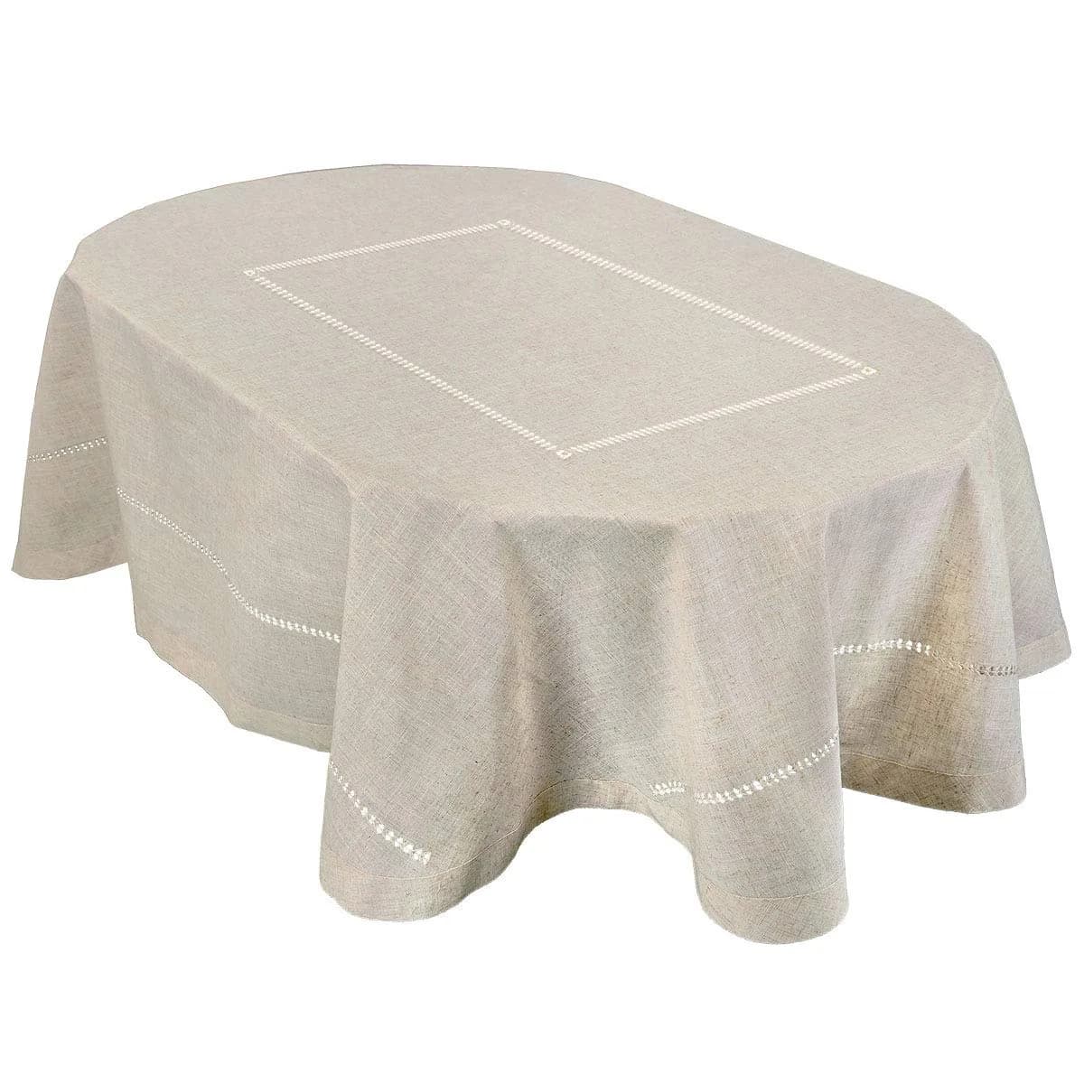 Grelucgo Handmade Double Hemstitch Natural Round Tablecloth 54 Inch | Rustic Farmhouse Style — Natural