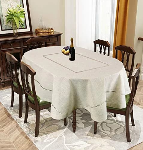 Grelucgo Handmade Double Hemstitch Natural Oval Tablecloth 54x72 Inch | Rustic & Durable thumbnail 6