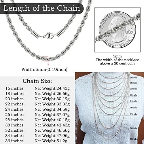 HolyFast Twist Chain Necklace - Stainless Steel Rope Jewelry for Men & Women | 16-36 inch, 2.5-8 mm wide thumbnail 9