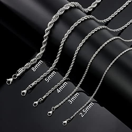 HolyFast Twist Chain Necklace - Stainless Steel Rope Jewelry for Men & Women | 16-36 inch, 2.5-8 mm wide thumbnail 2