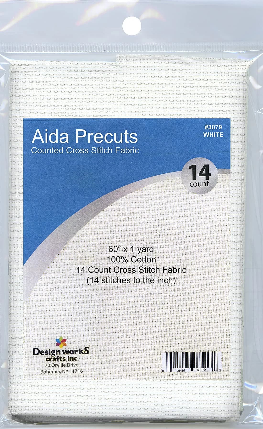 Design Works Crafts Gold 14 Count Aida Fabric 91cm x 152cm (36" x 60") | Pre-Cut for Counted Cross Stitch — White