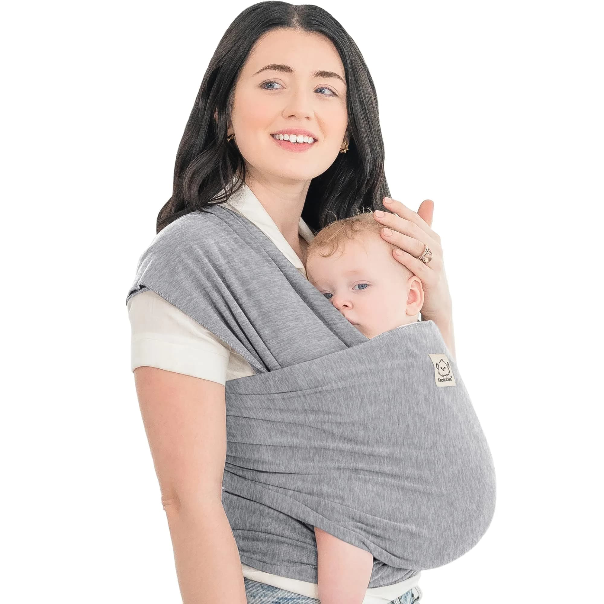 KeaBabies Original Baby Wrap Carrier Pink Daisies | Ergonomic, IHDI Certified, Breathable Fabric — Classic Gray / One Size