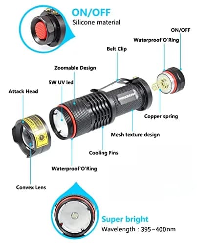 DARKBEAM UV 395nm Flashlight Blacklight Wood's lamp Mini, 400nm | Pet Urine & Currency Detector thumbnail 6