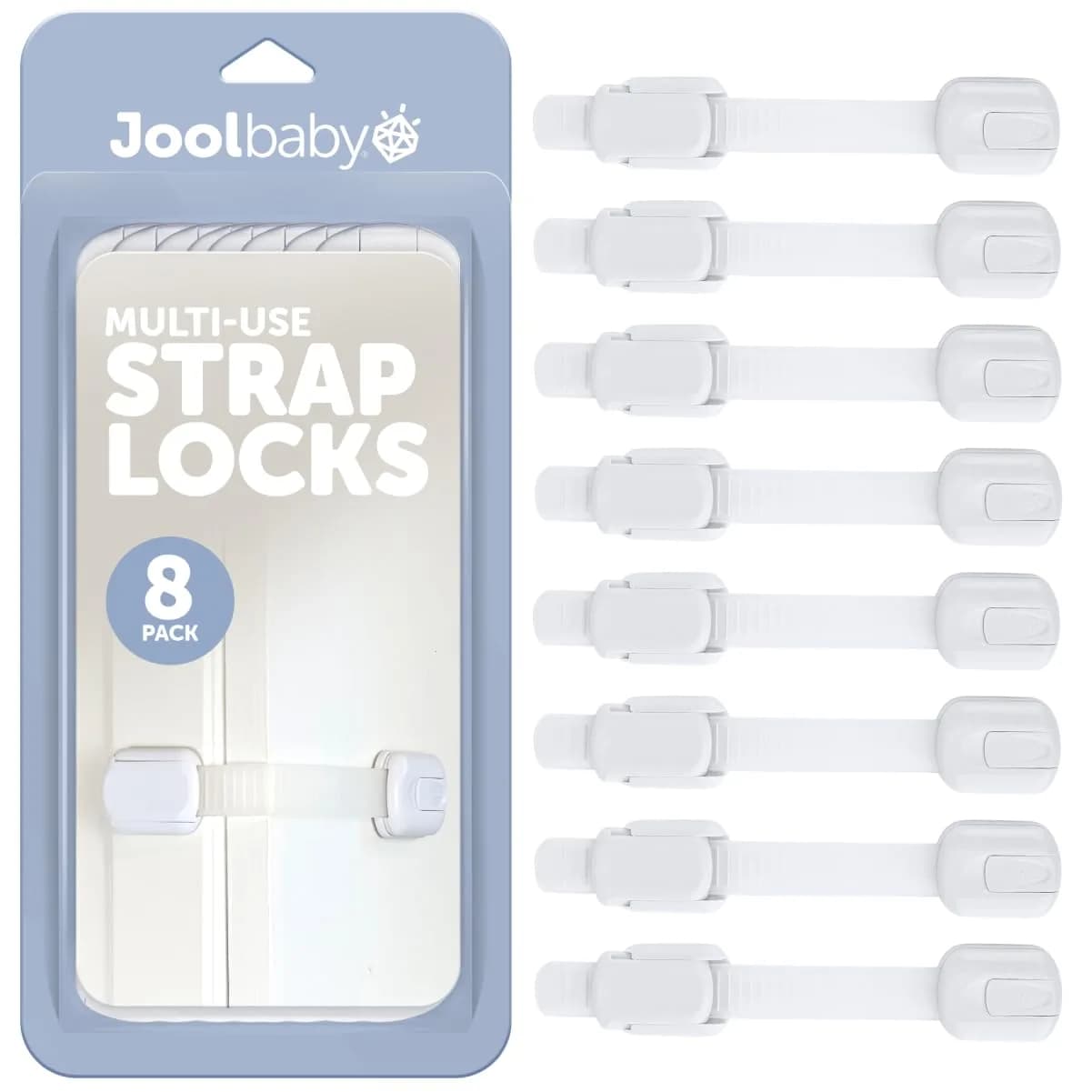 Jool Baby Child Safety Strap Locks (8 Pack) | Easy Install, Multi-Use, White