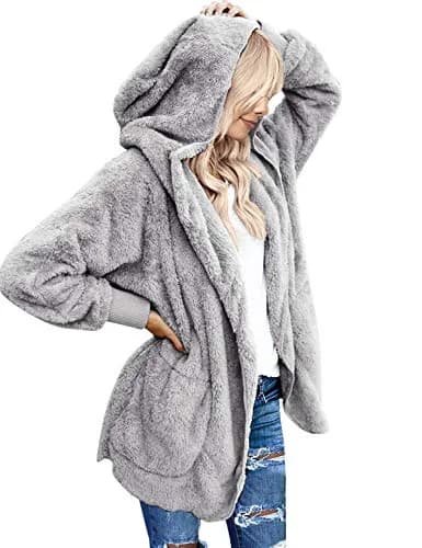 LookbookStore Womens Cardigan 2026 Light Grey | Oversized Fleece Hooded Coat thumbnail 1