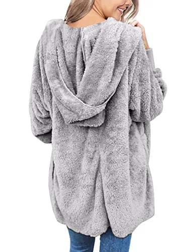 LookbookStore Womens Cardigan 2026 Light Grey | Oversized Fleece Hooded Coat thumbnail 2